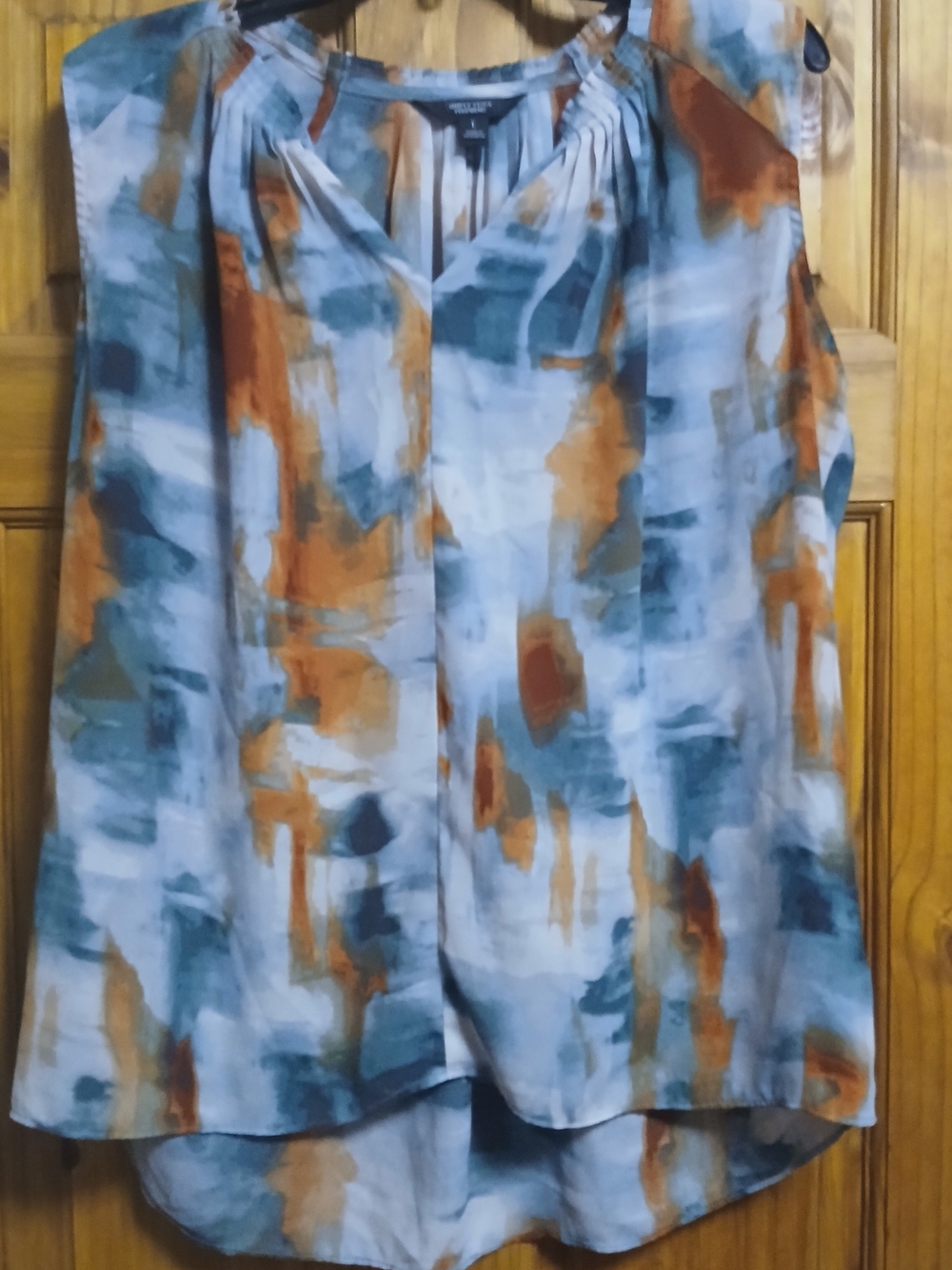 Simply Vera Vera Wang Sleeveless Abstract Watercolor Top — Gray, Orange, White